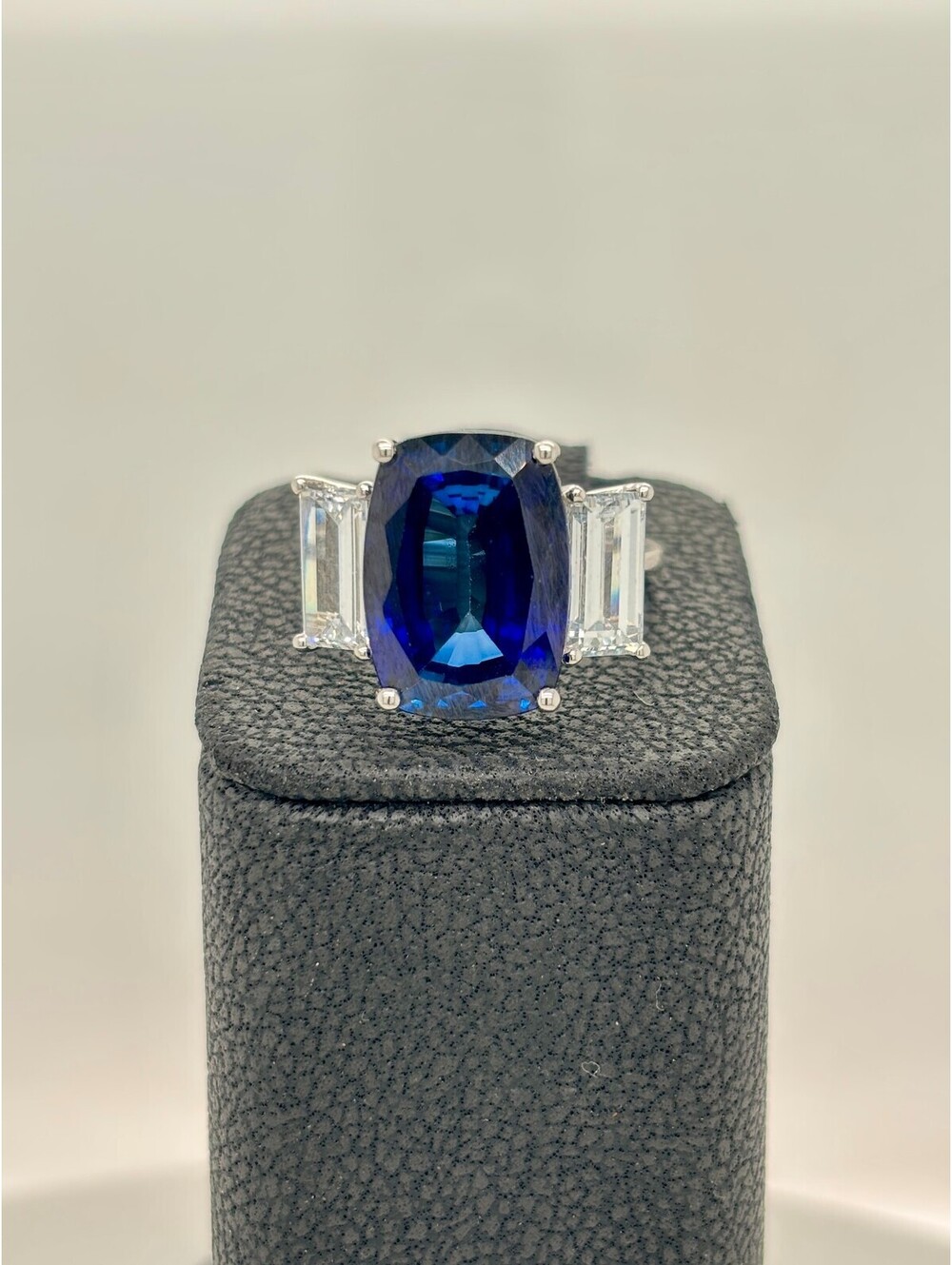 10k White Gold Lab Sapphire and Diamond Ring